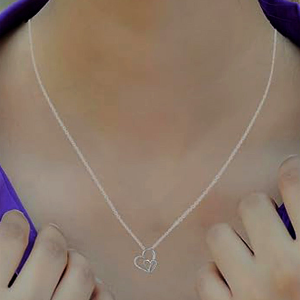 Interlocking Love Double Heart Pendant Necklace