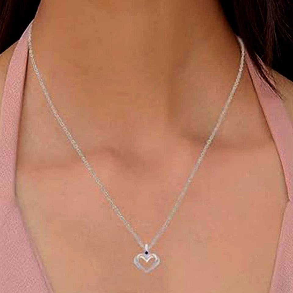 Lavish Blue Sapphire Double Heart Pendant Necklace