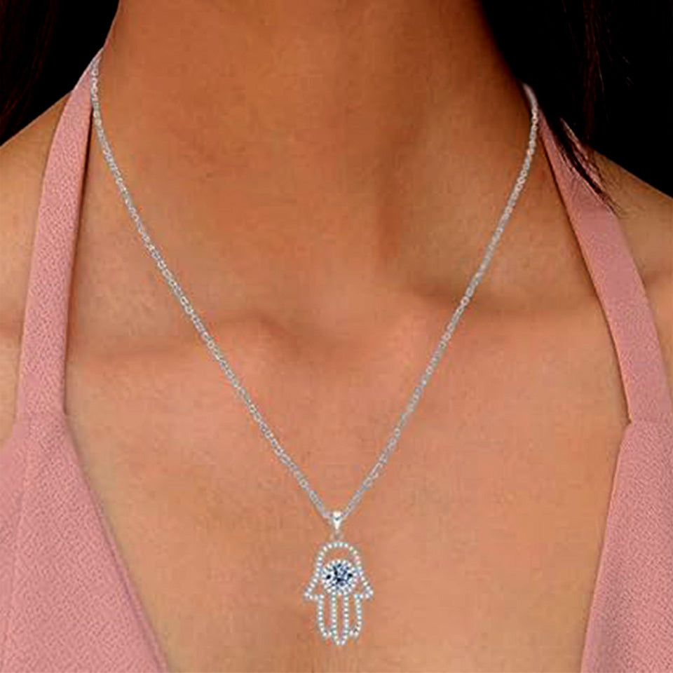 Evil Eye Hamsa Hand Pendant Necklace