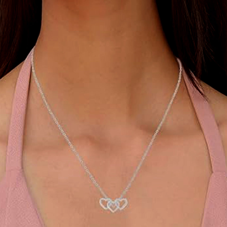 Triple Interlocking Heart Pendant Necklace