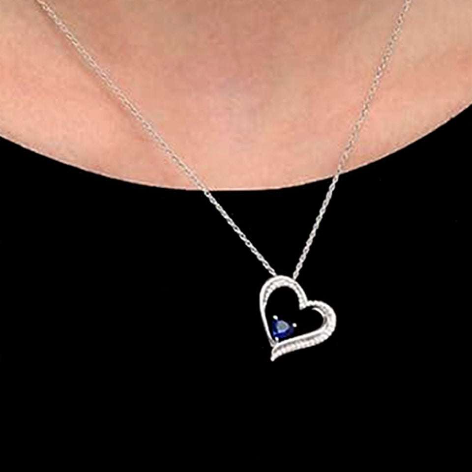 Blue Sapphire Side Heart Pendant Necklace