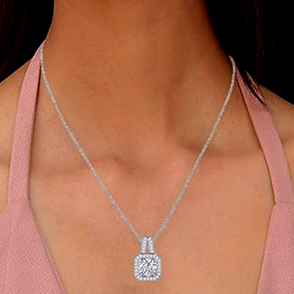 Cushion Cut Halo Pendant Necklace