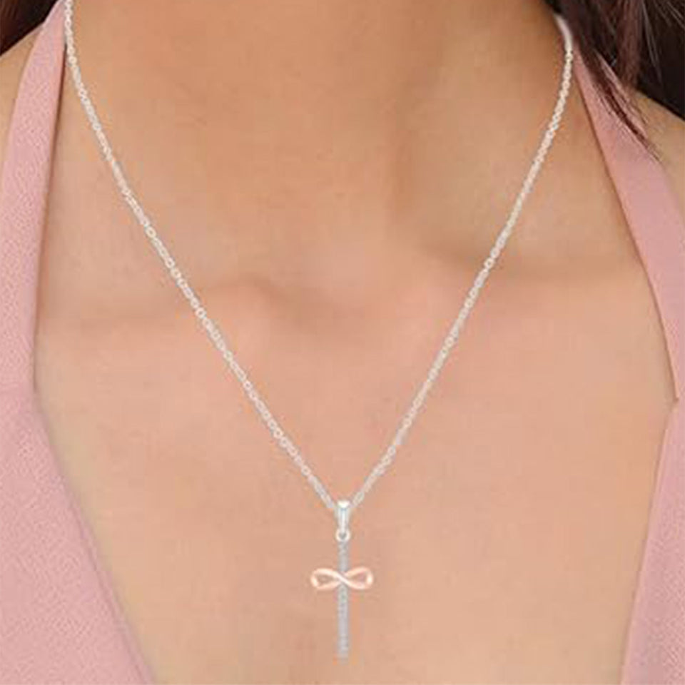 Two Tone Infinity Cross Pendant Necklace