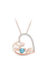 Blue Topaz Love Heart Pendant Necklace