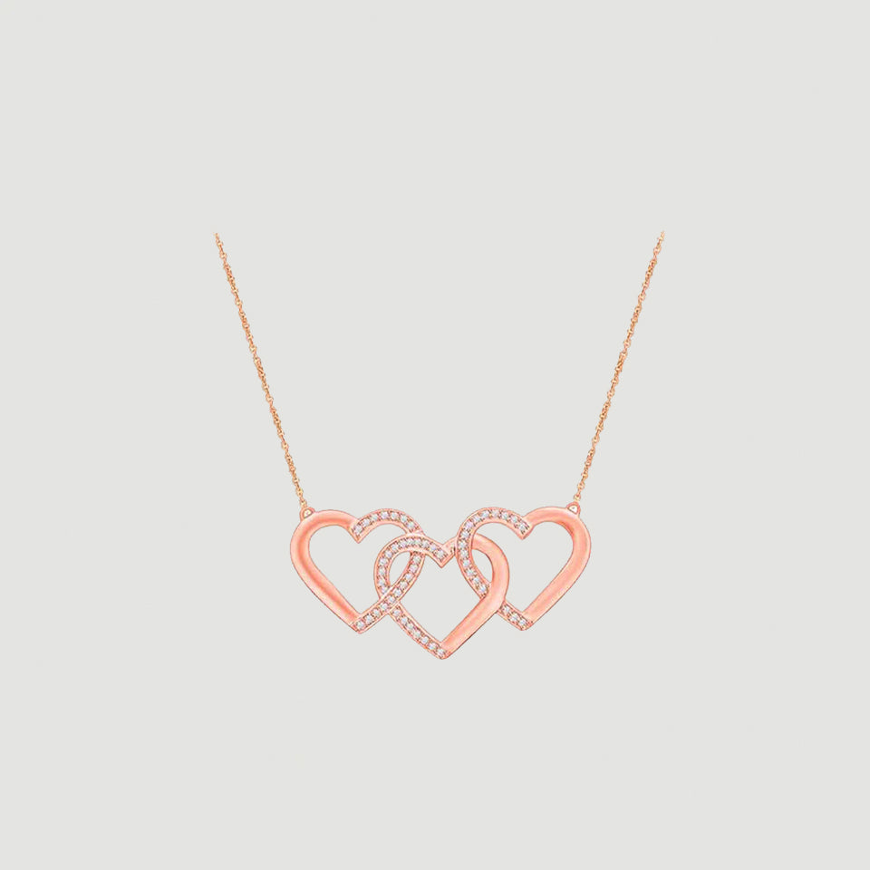 Triple Interlocking Heart Pendant Necklace