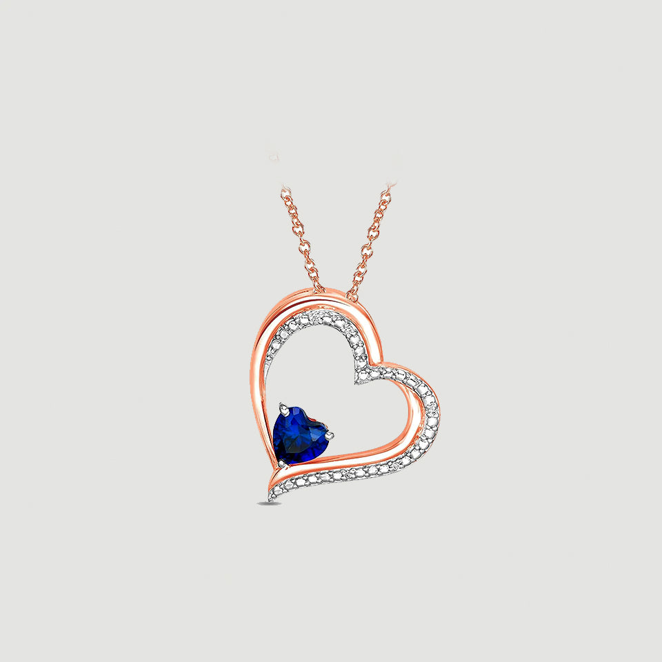 Blue Sapphire Side Heart Pendant Necklace