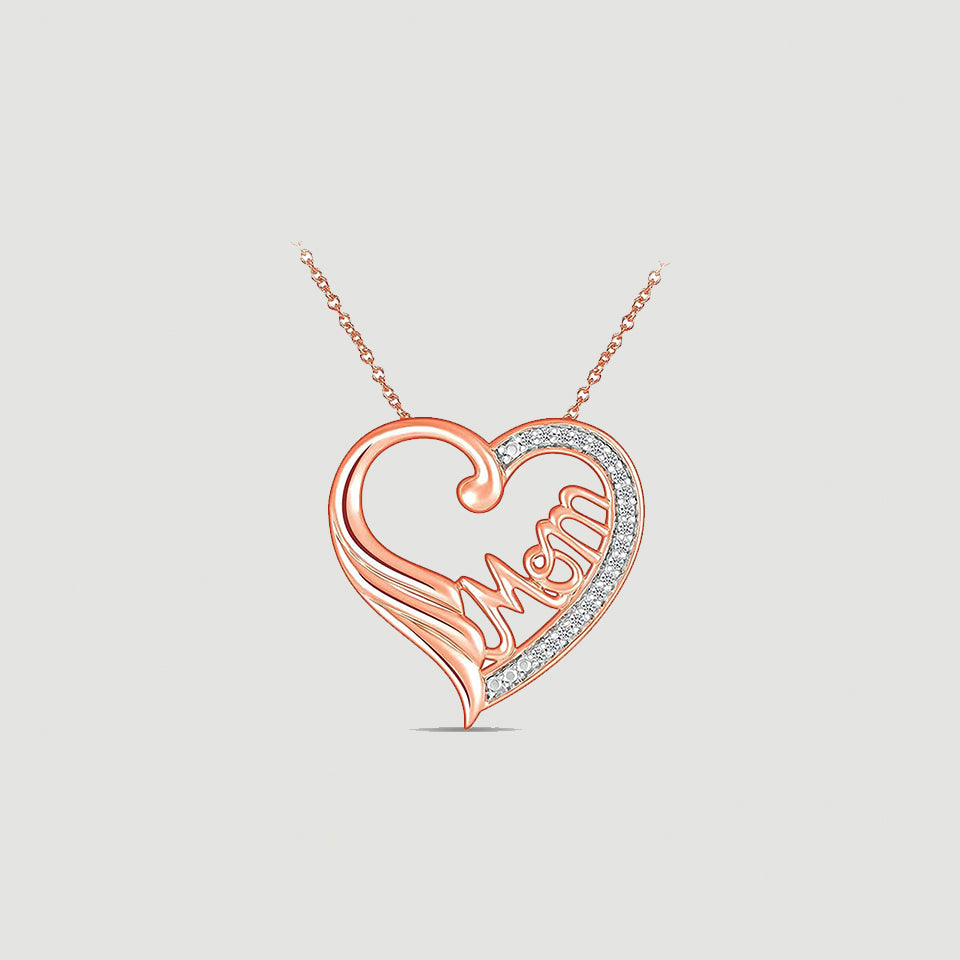 Mom Heart Angel Wing Pendant Necklace