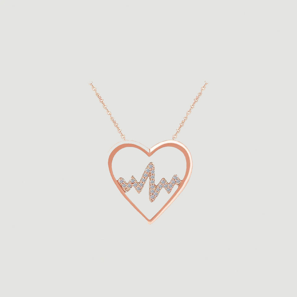 Heart Outline Heartbeat Pendant Necklace