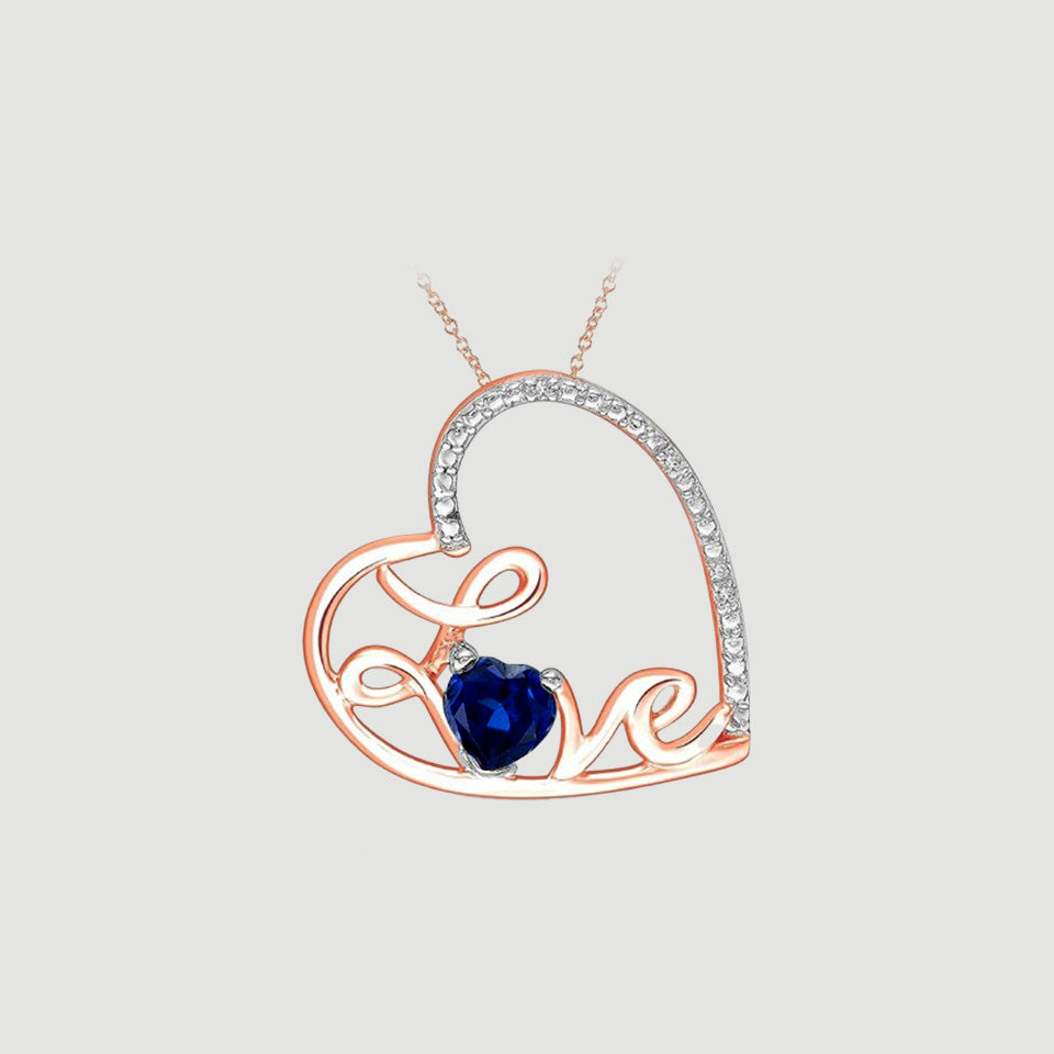 Blue Sapphire Love Heart Pendant Necklace