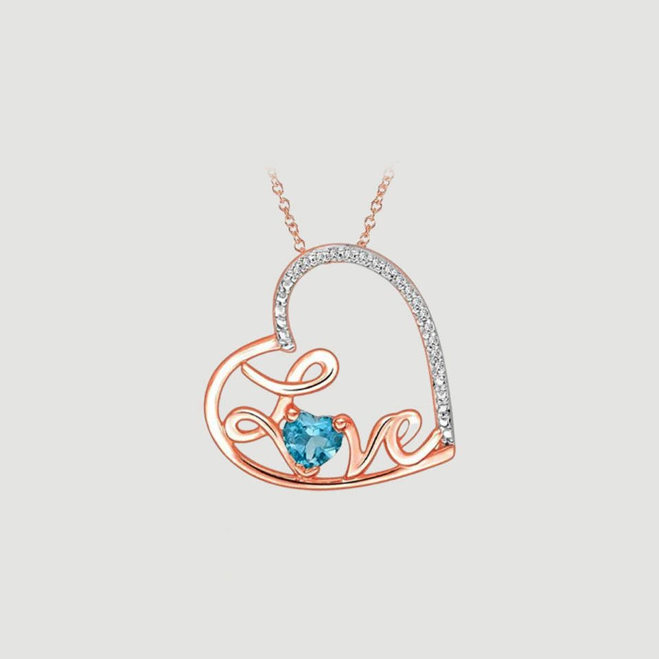 Blue Topaz Love Heart Pendant Necklace