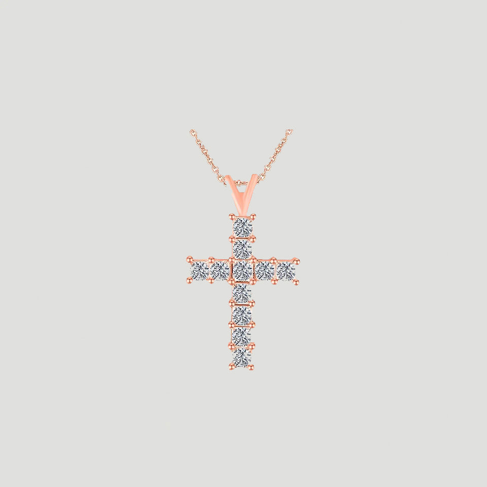 Princess Cut Moissanite Cross Pendant Necklace