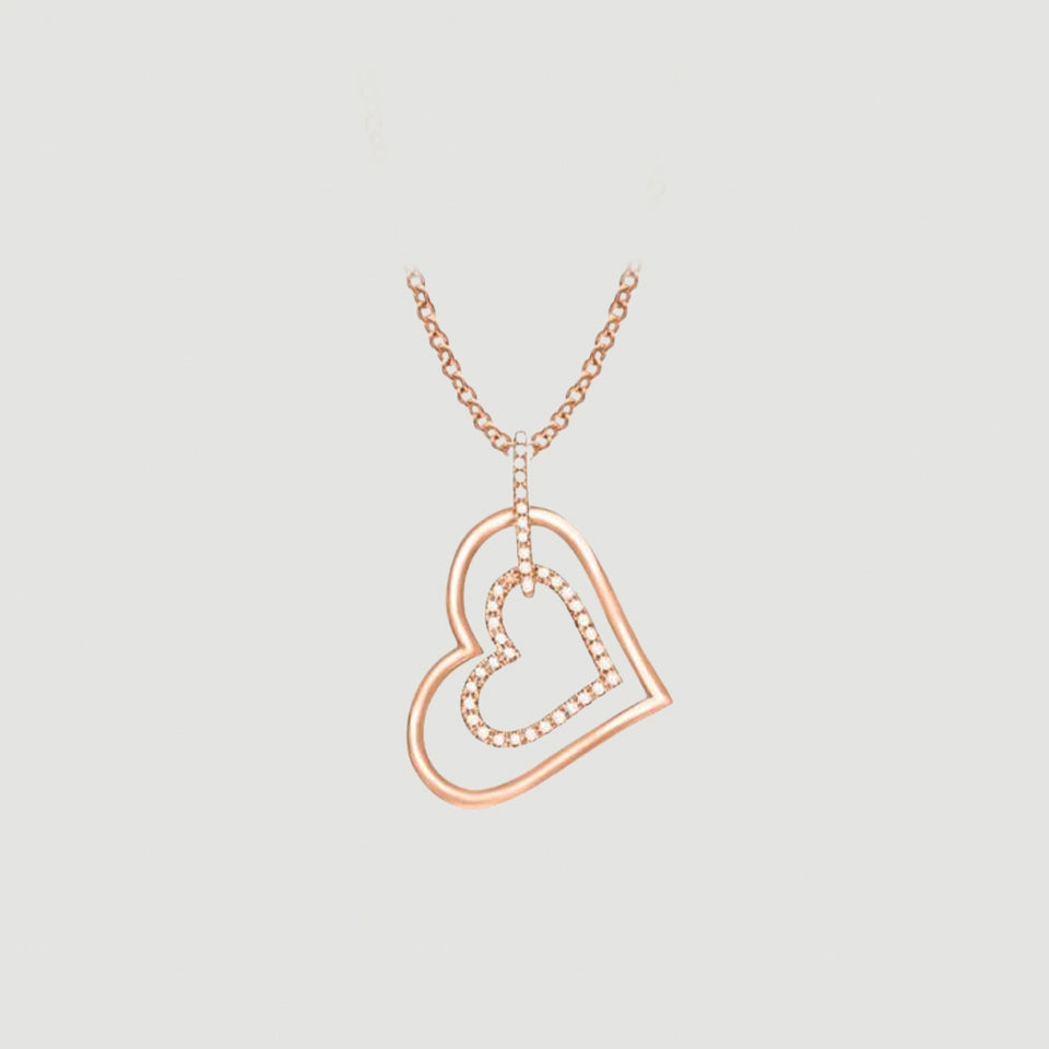 Tilted Double Heart Pendant Necklace