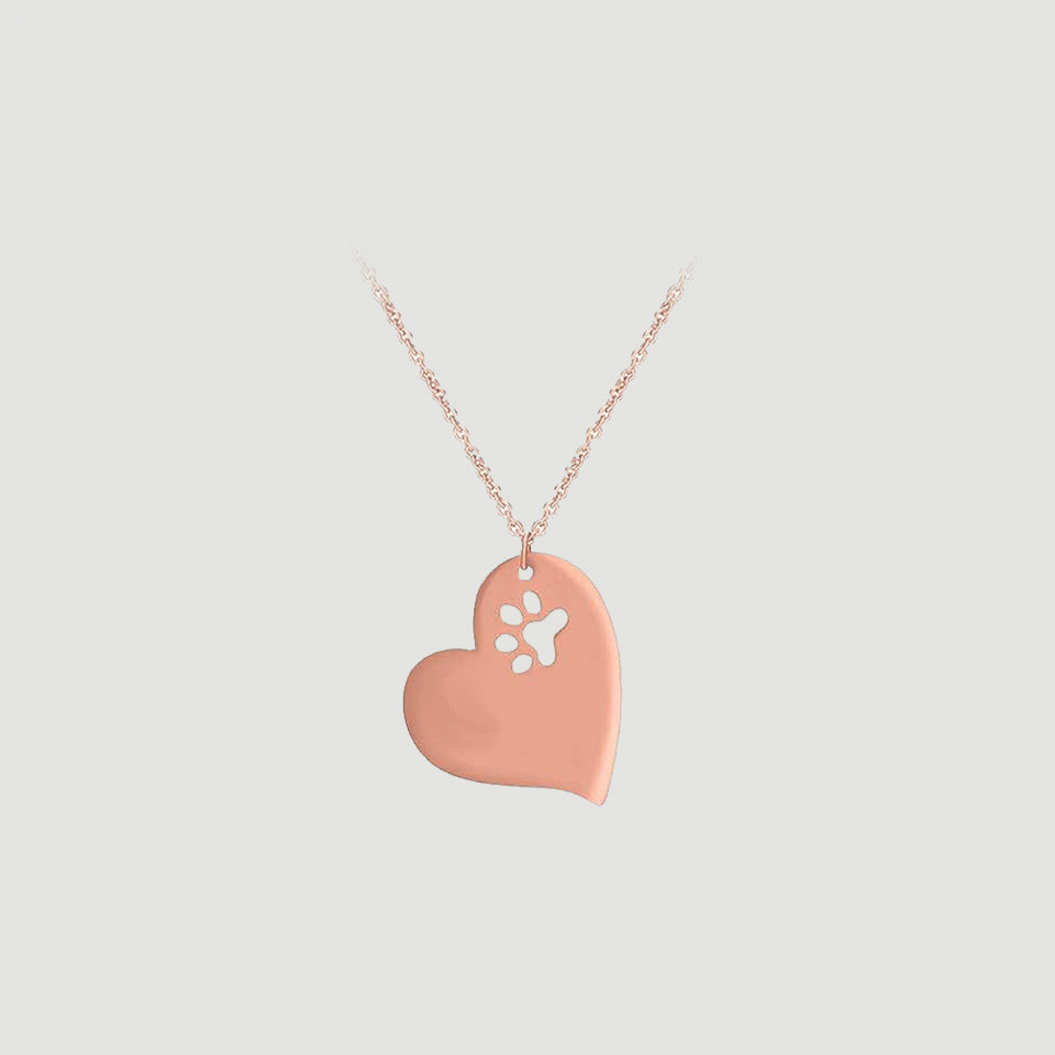 Dog Paw Print Cutout Heart Pendant Necklace