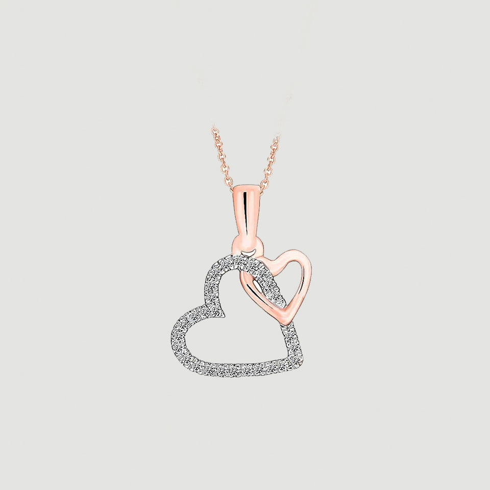 Double Interlocking Love Heart Pendant Necklace