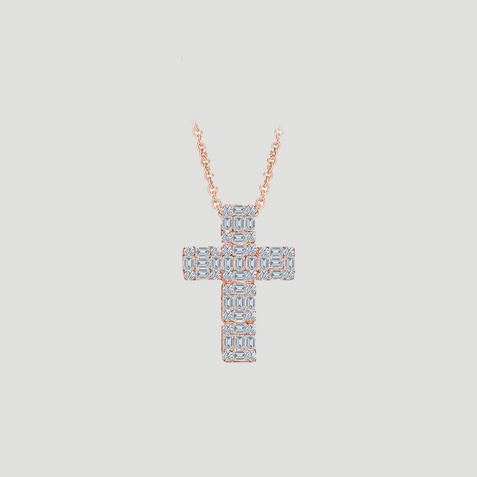 Baguette Cut Moissanite Cross Pendant Necklace