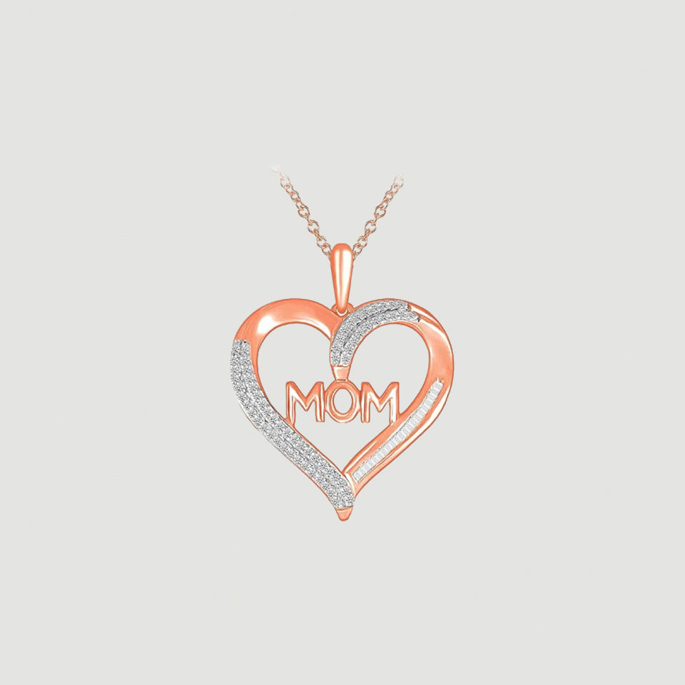 Baguette Heart Mom Pendant Necklace