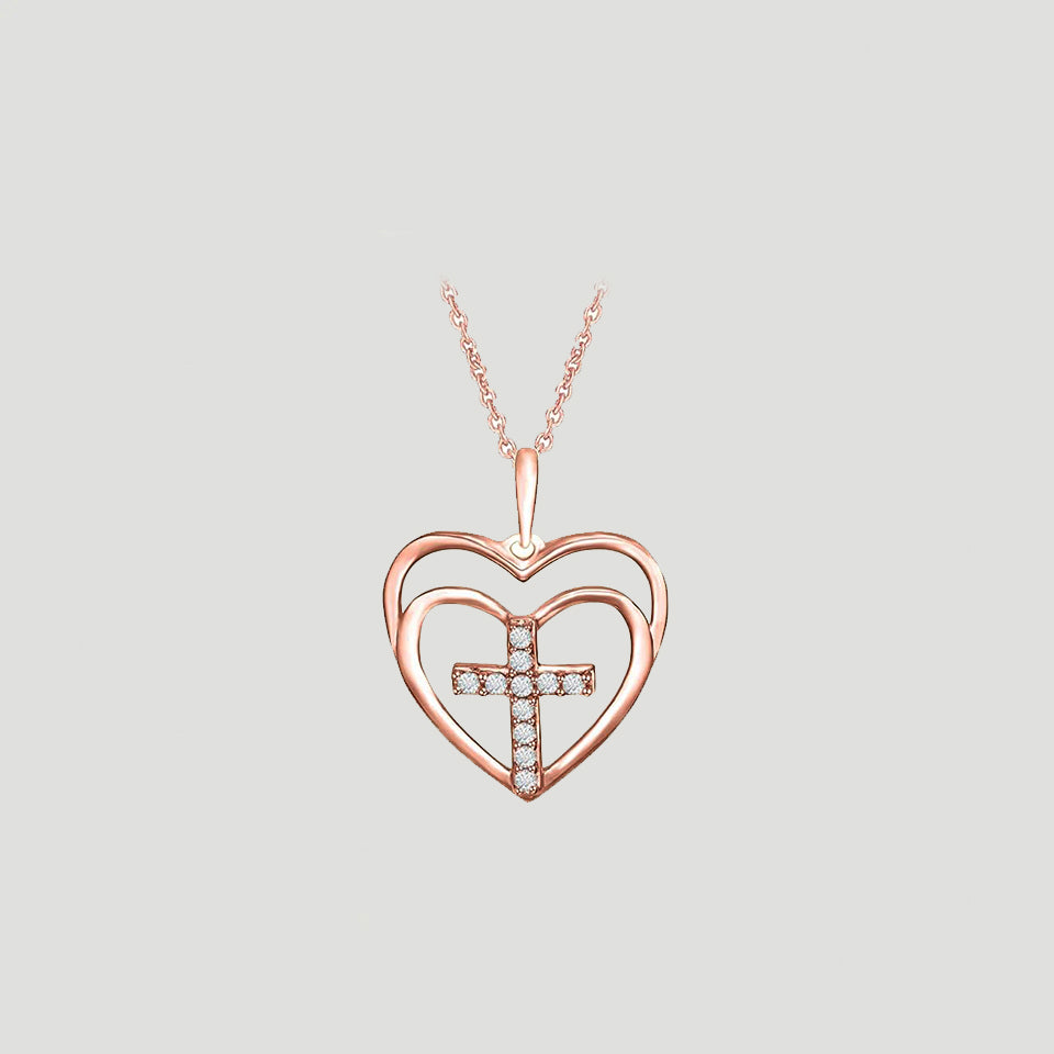 Cross Double Heart Love Pendant Necklace