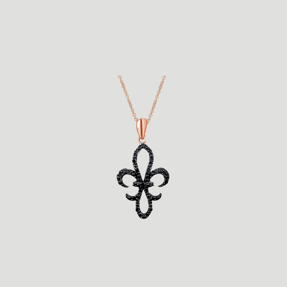 Black Moissanite Fleur-de-Lis Pendant Necklace