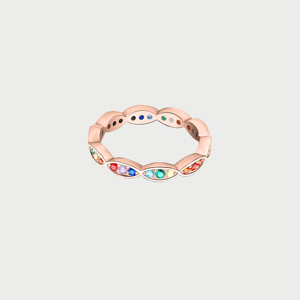 Rainbow Evil Eye Symbol Stackable Ring