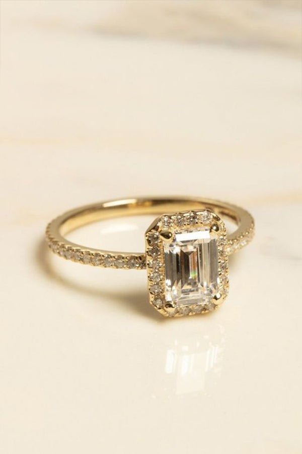 Emerald Cut Moissanite Halo Ring