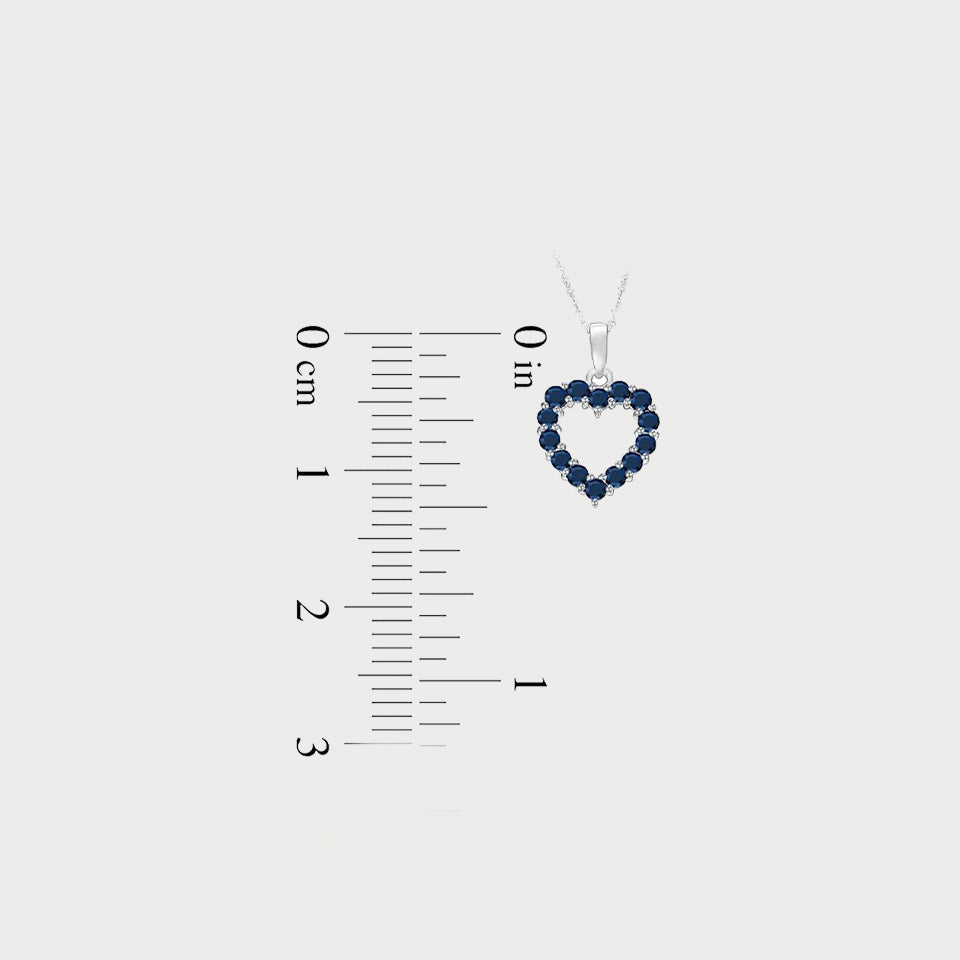 Blue Sapphire Heart Outline Drop Pendant Necklace