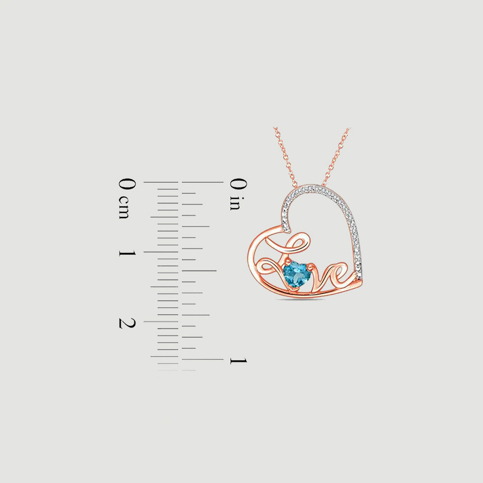 Blue Topaz Love Heart Pendant Necklace