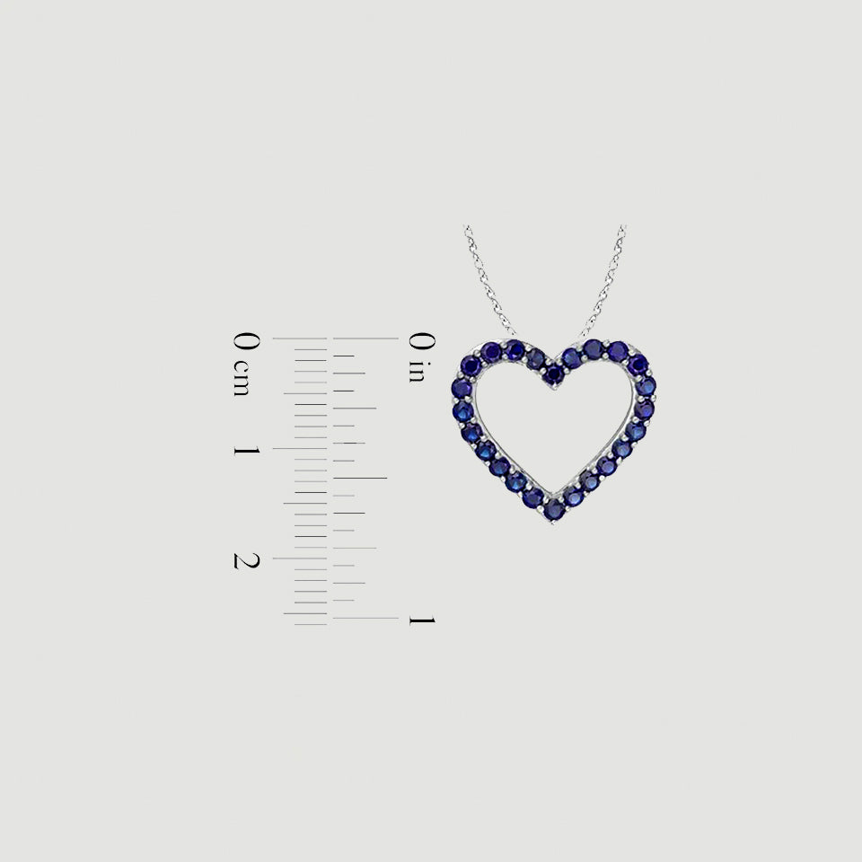 Blue Sapphire Open Love Heart Gemstone Pendant Necklace