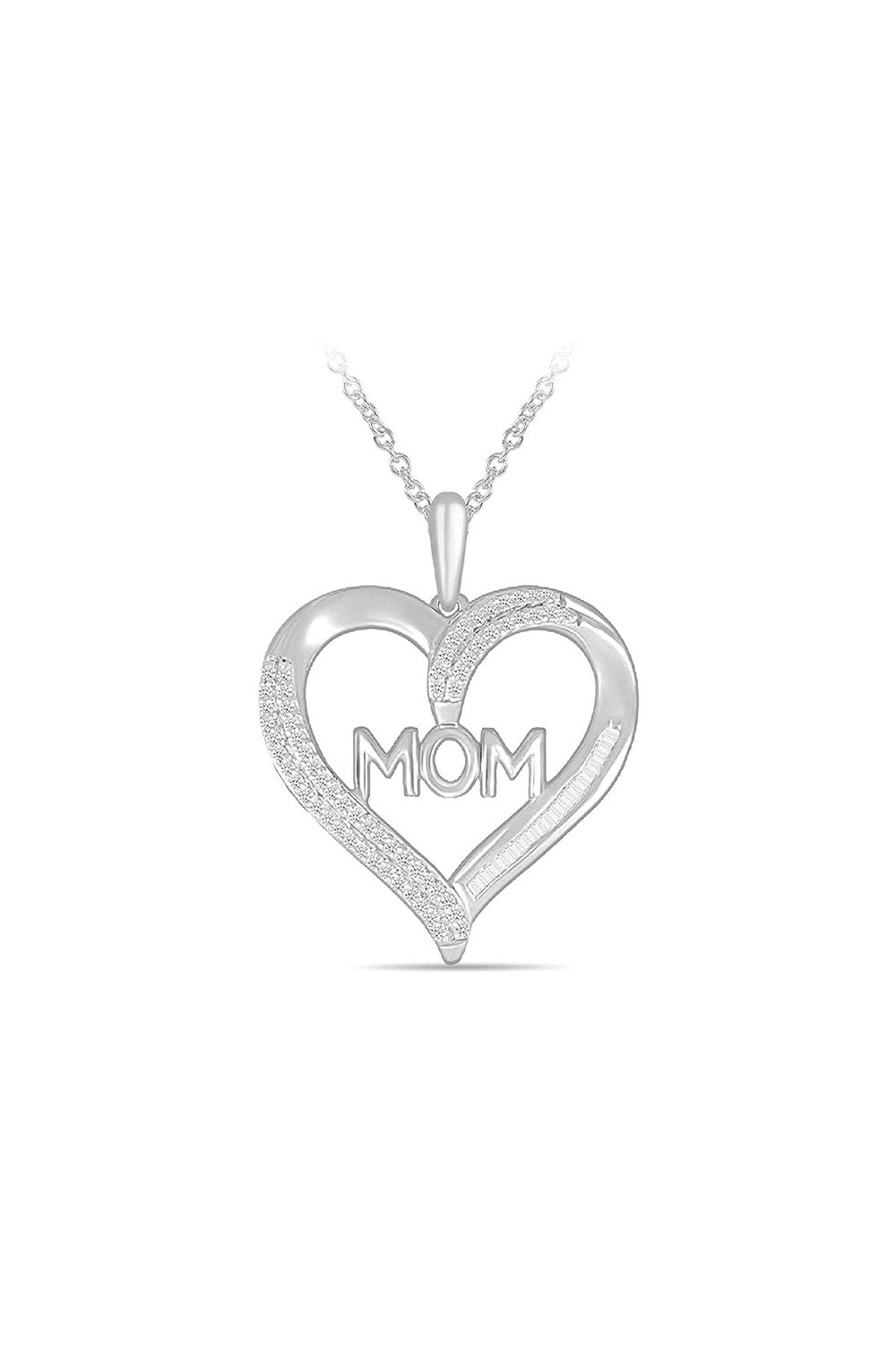 Baguette Heart Mom Pendant Necklace