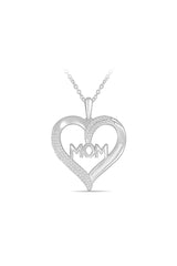 Baguette Heart Mom Pendant Necklace