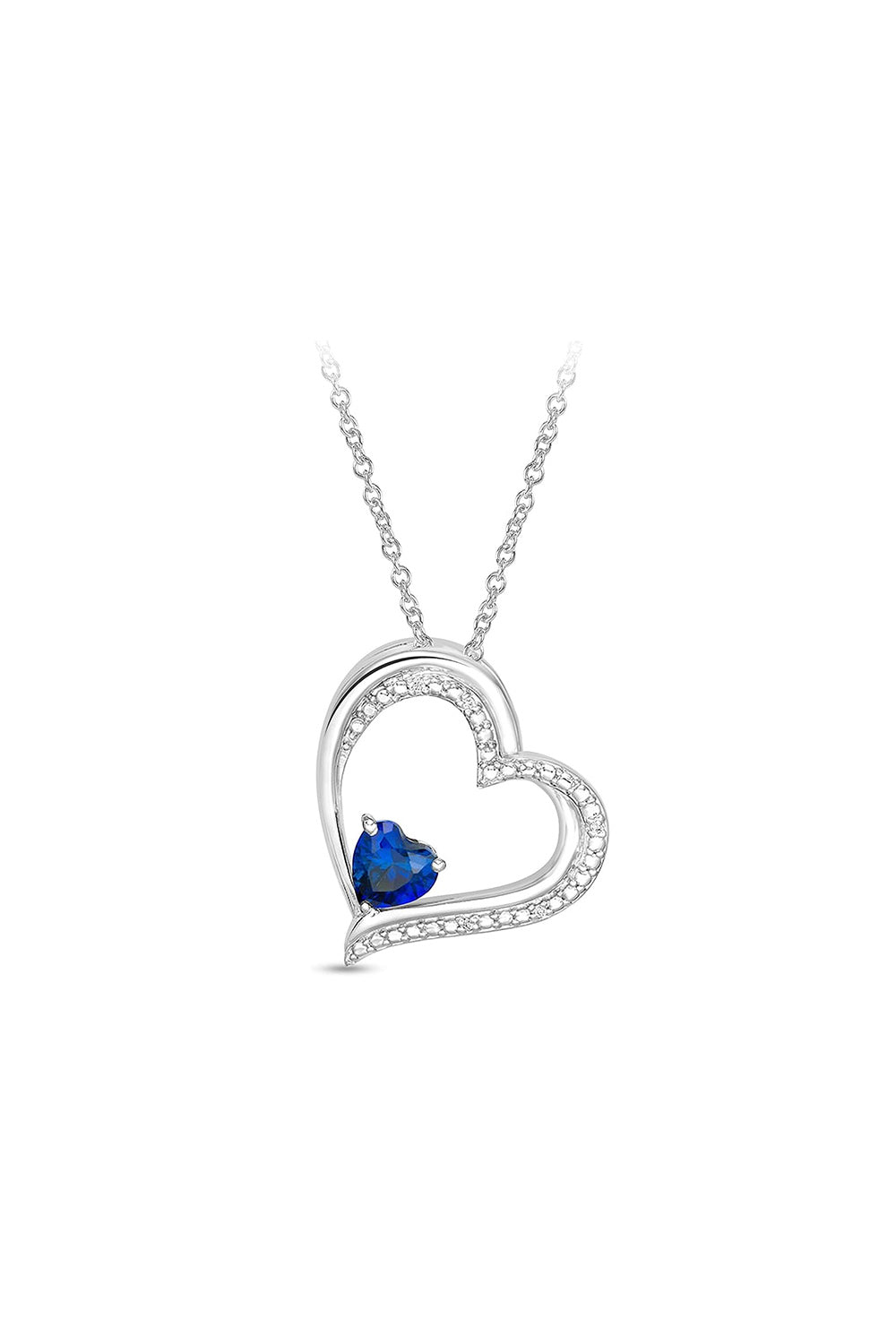 Blue Sapphire Side Heart Pendant Necklace