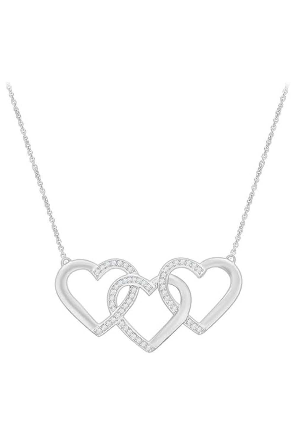 Triple Interlocking Heart Pendant Necklace