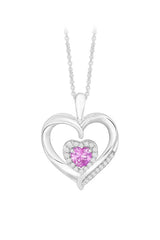 Pink Sapphire Double Love Heart Pendant Necklace