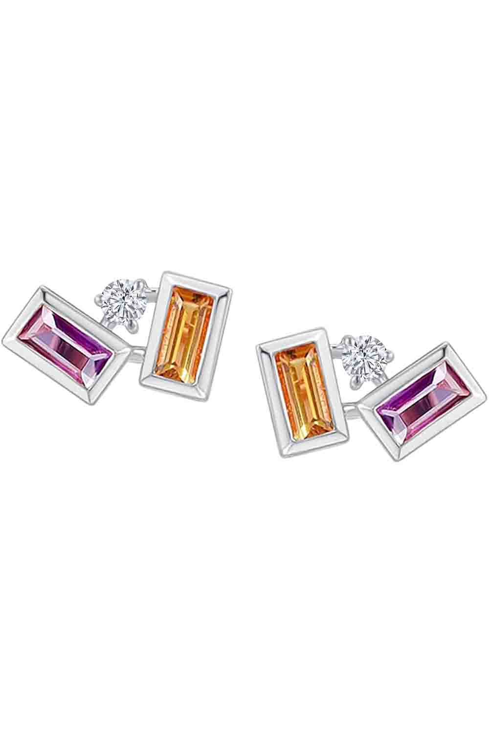 Simulated Amethyst Citrine Moissanite Gemstone Stud