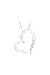 Three Stone Love Heart Pendant Necklace