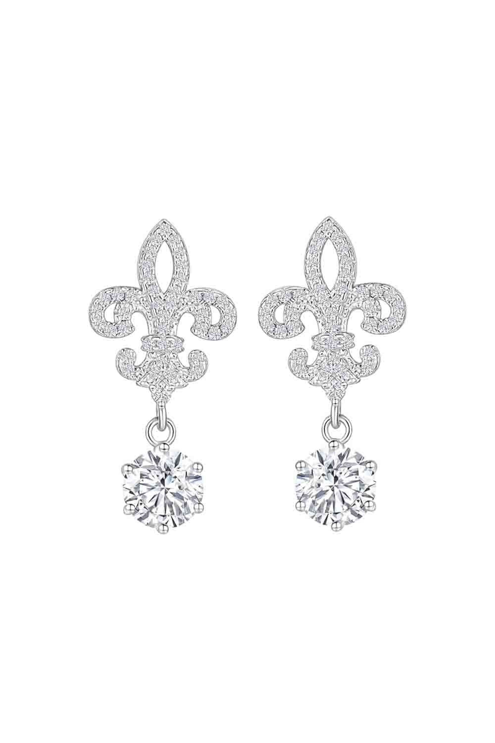 Moissanite Fleur De Lis Dangle Earrings