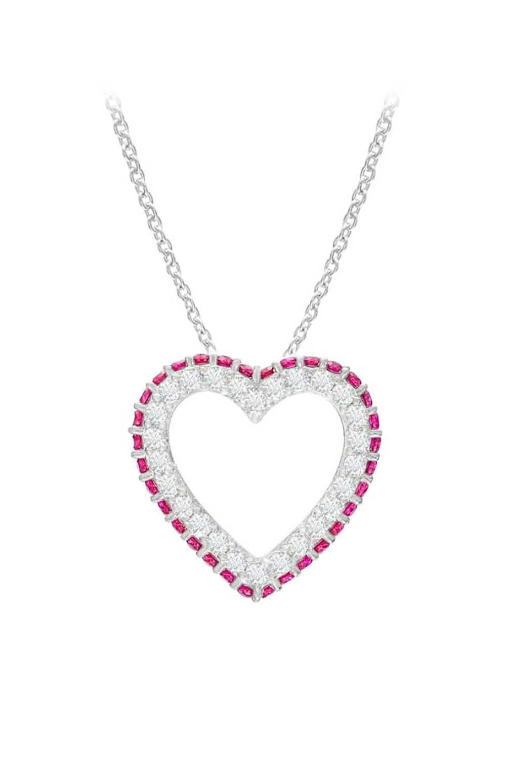 Pink Ruby Birthstone Heart Pendant Necklace