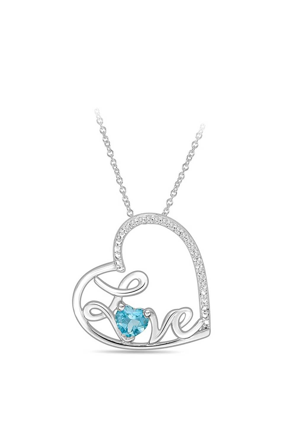 Blue Topaz Love Heart Pendant Necklace