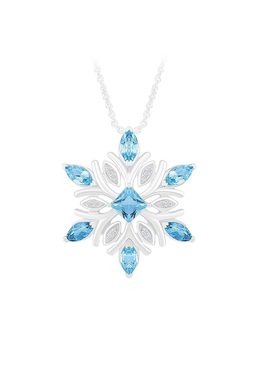 Aquamarine Snowflake Pendant Necklace