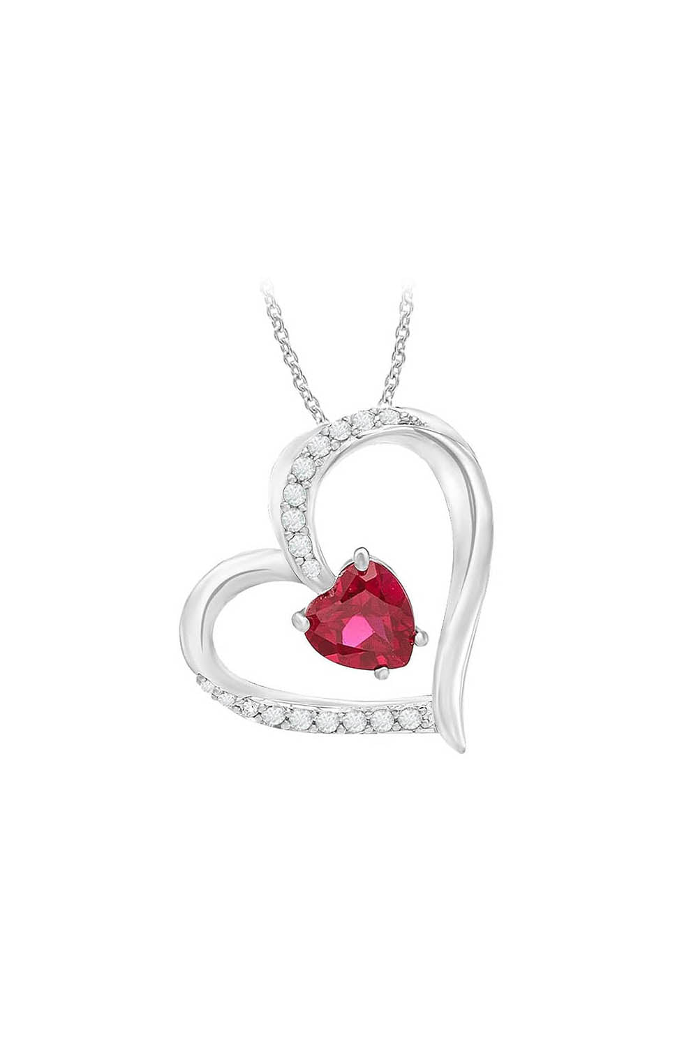 Pink Ruby Heart Pendant Necklace