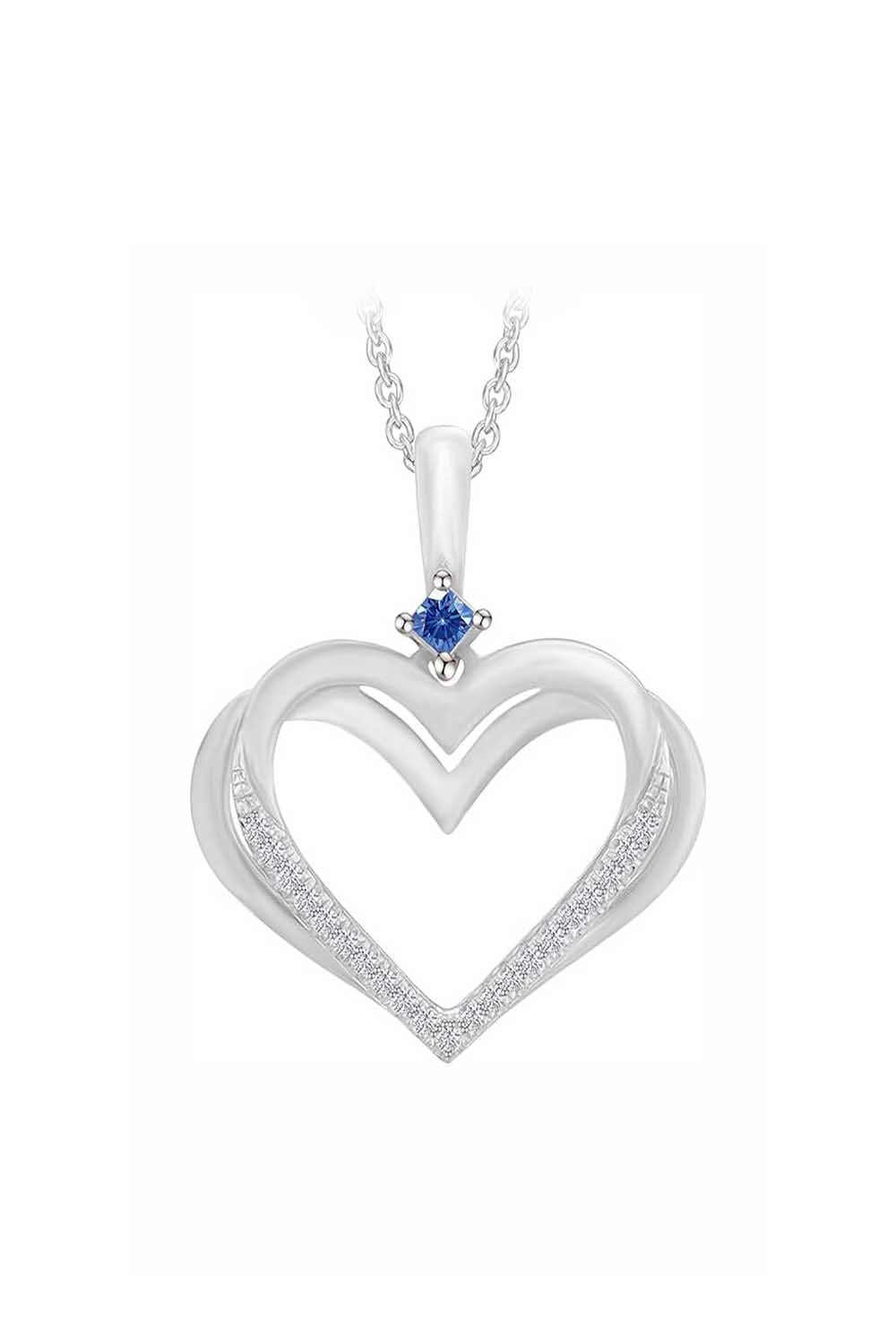 Lavish Blue Sapphire Double Heart Pendant Necklace