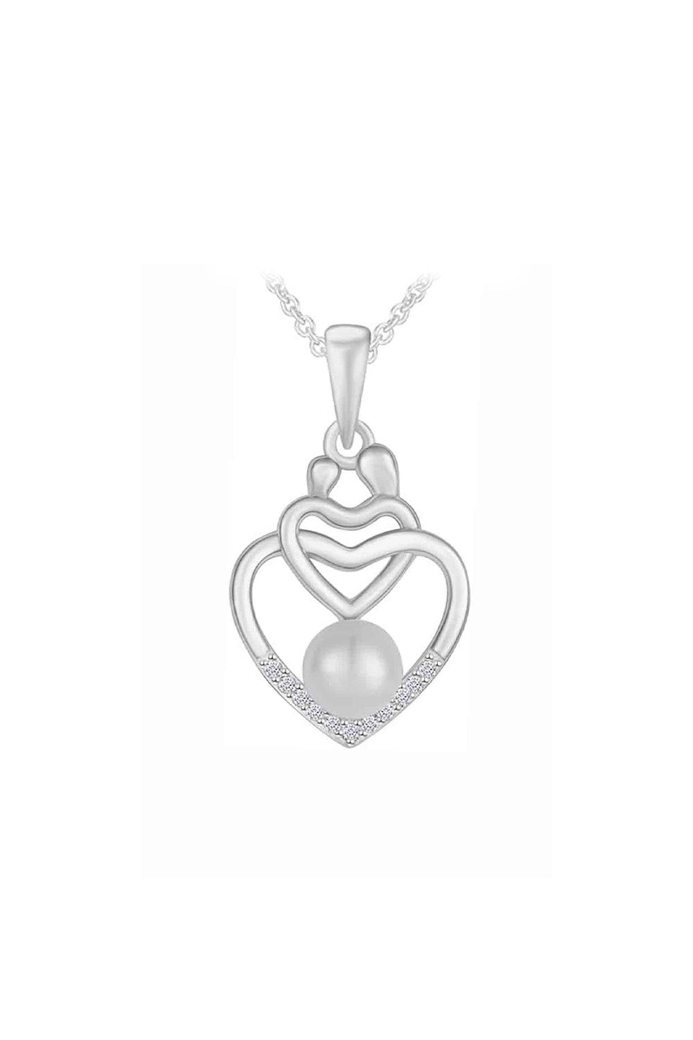 Pearl Child with Mom Double Heart Pendant Necklace