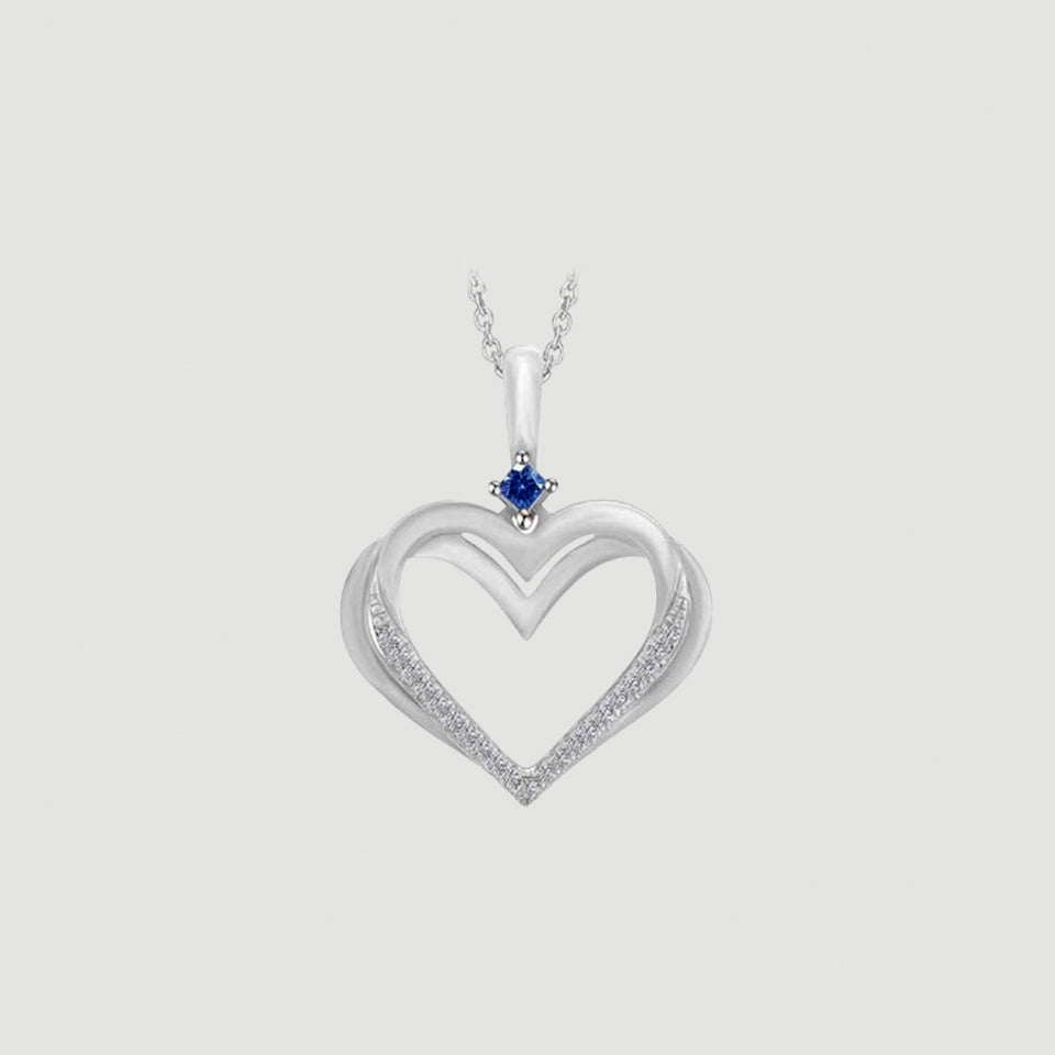 Lavish Blue Sapphire Double Heart Pendant Necklace