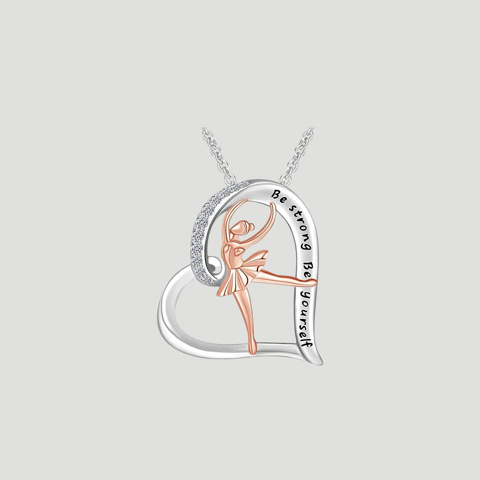 Ballet Dancer Heart Pendant Necklace