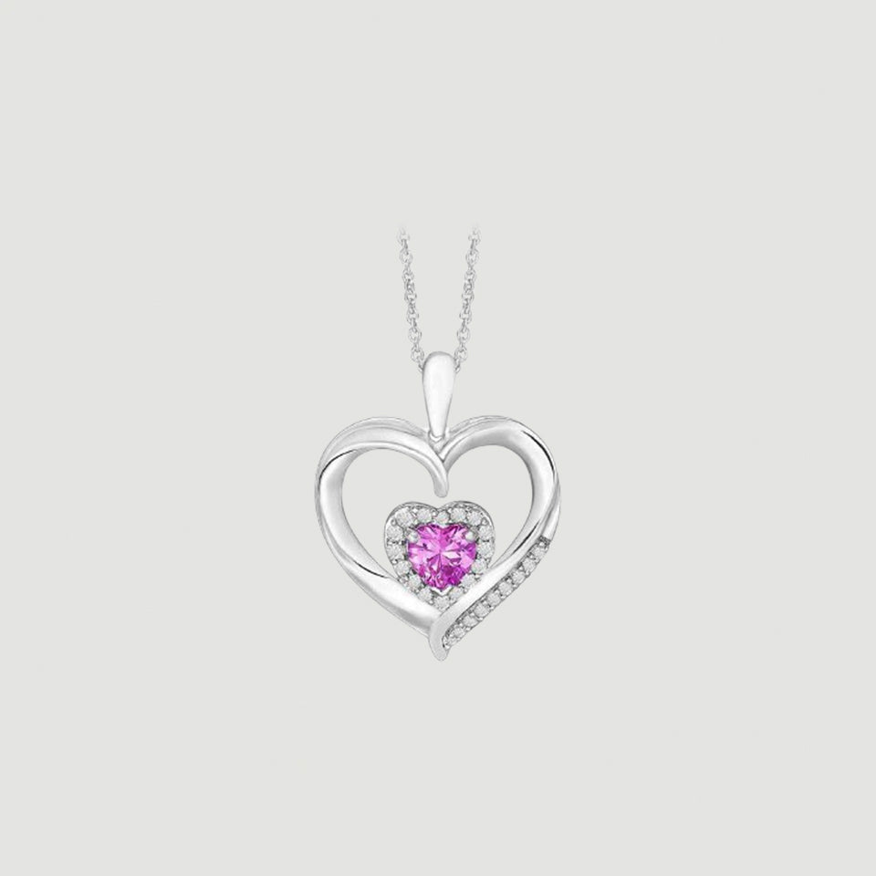 Pink Sapphire Double Love Heart Pendant Necklace