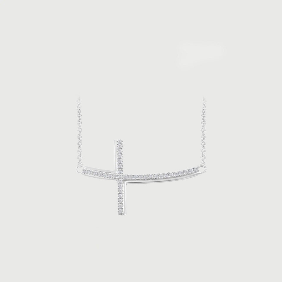 Curved Sideway Cross Pendant Necklace