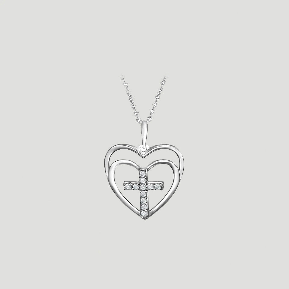 Cross Double Heart Love Pendant Necklace