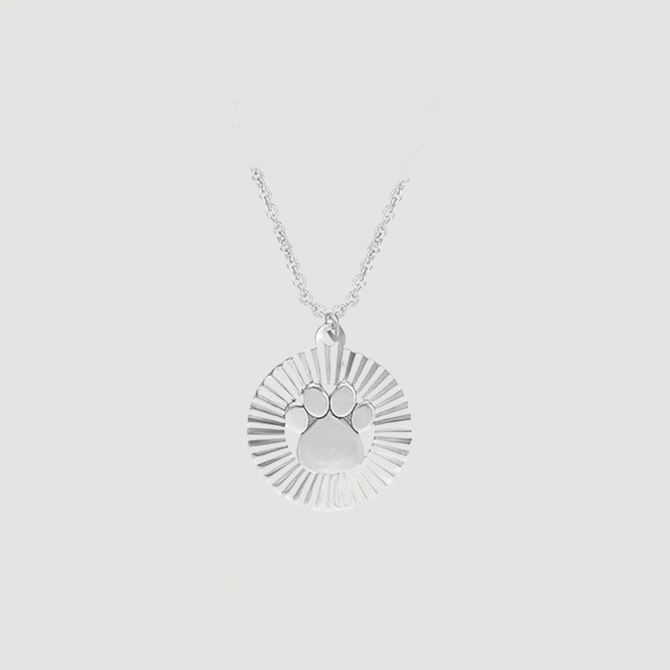 Paw Print Fluted Frame Pendant Necklace