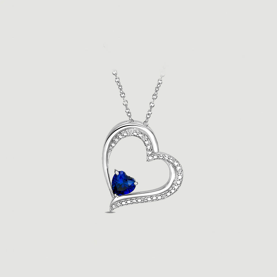 Blue Sapphire Side Heart Pendant Necklace