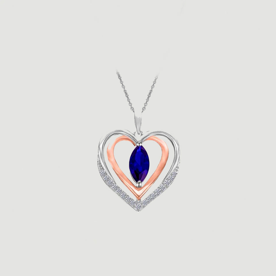 Sapphire Double Heart Pendant Necklace