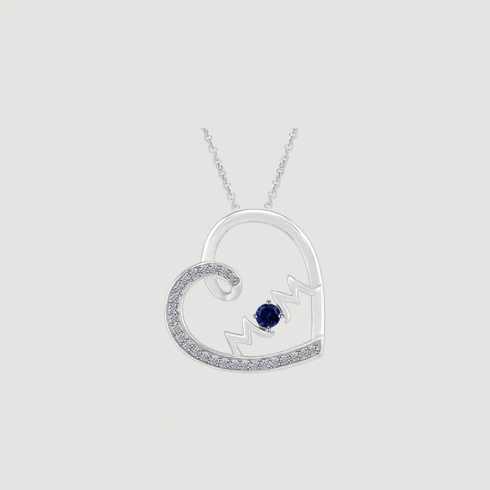 Blue Sapphire Mom Heart Pendant Necklace